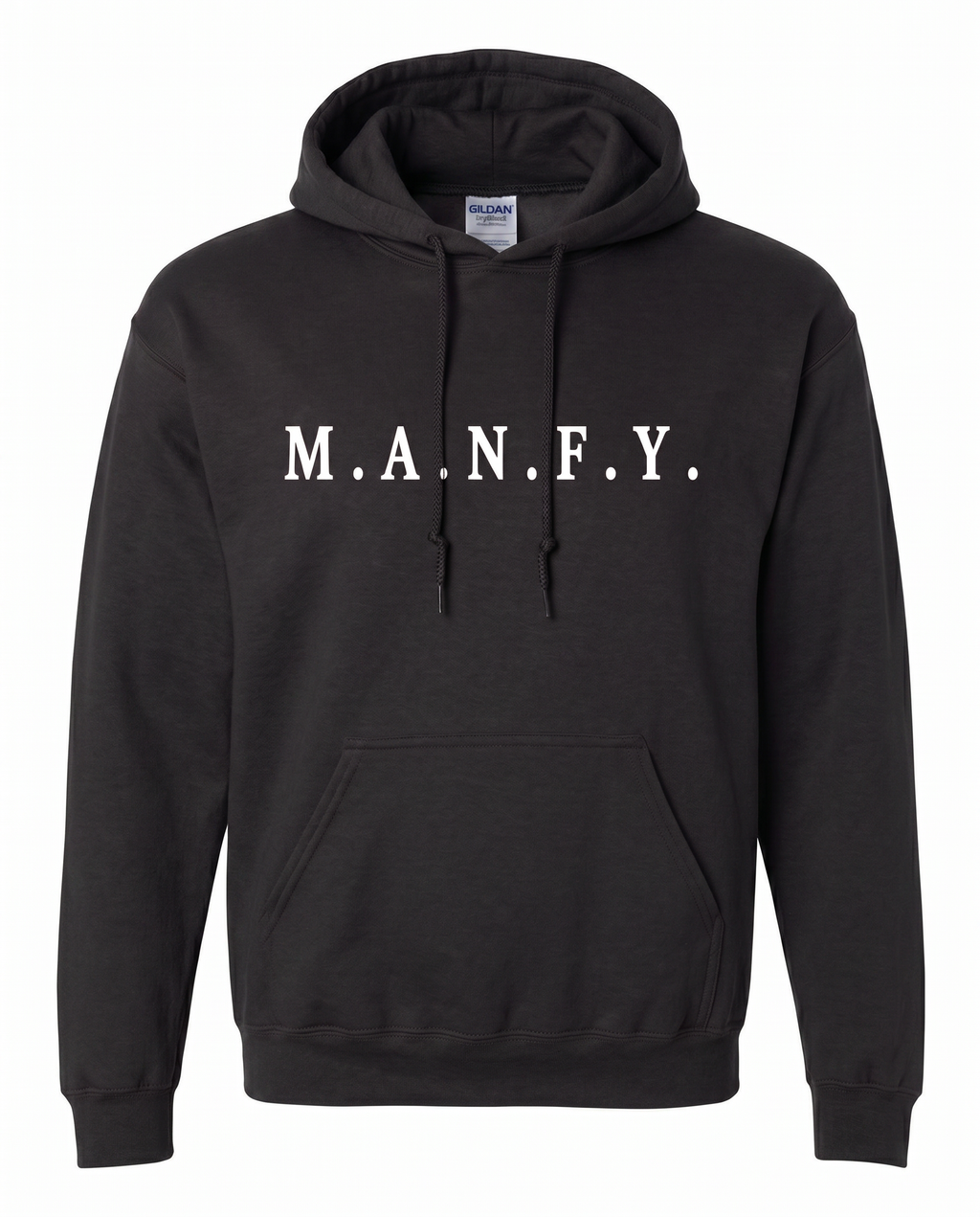 Black M.A.N.F.Y. embroidered premium pullover hoodie front view