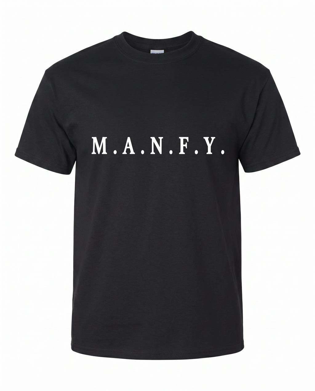 Black M.A.N.F.Y. premium short sleeve tee with white logo lettering