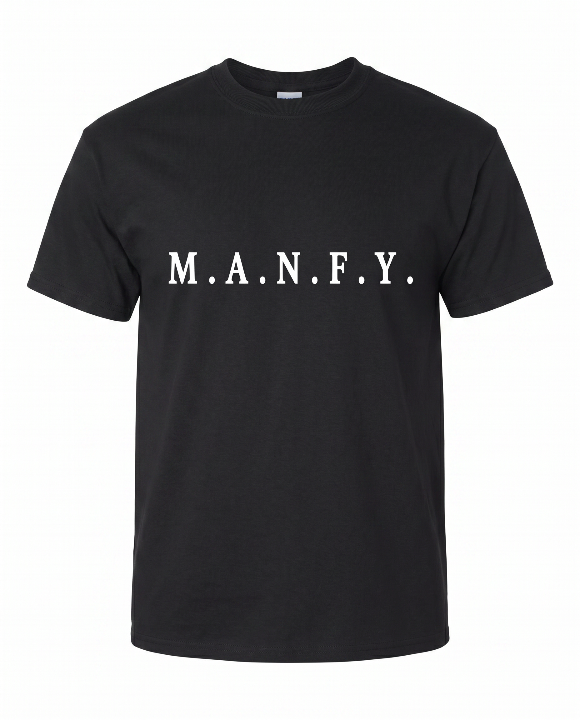 Black M.A.N.F.Y. premium short sleeve tee with white logo lettering