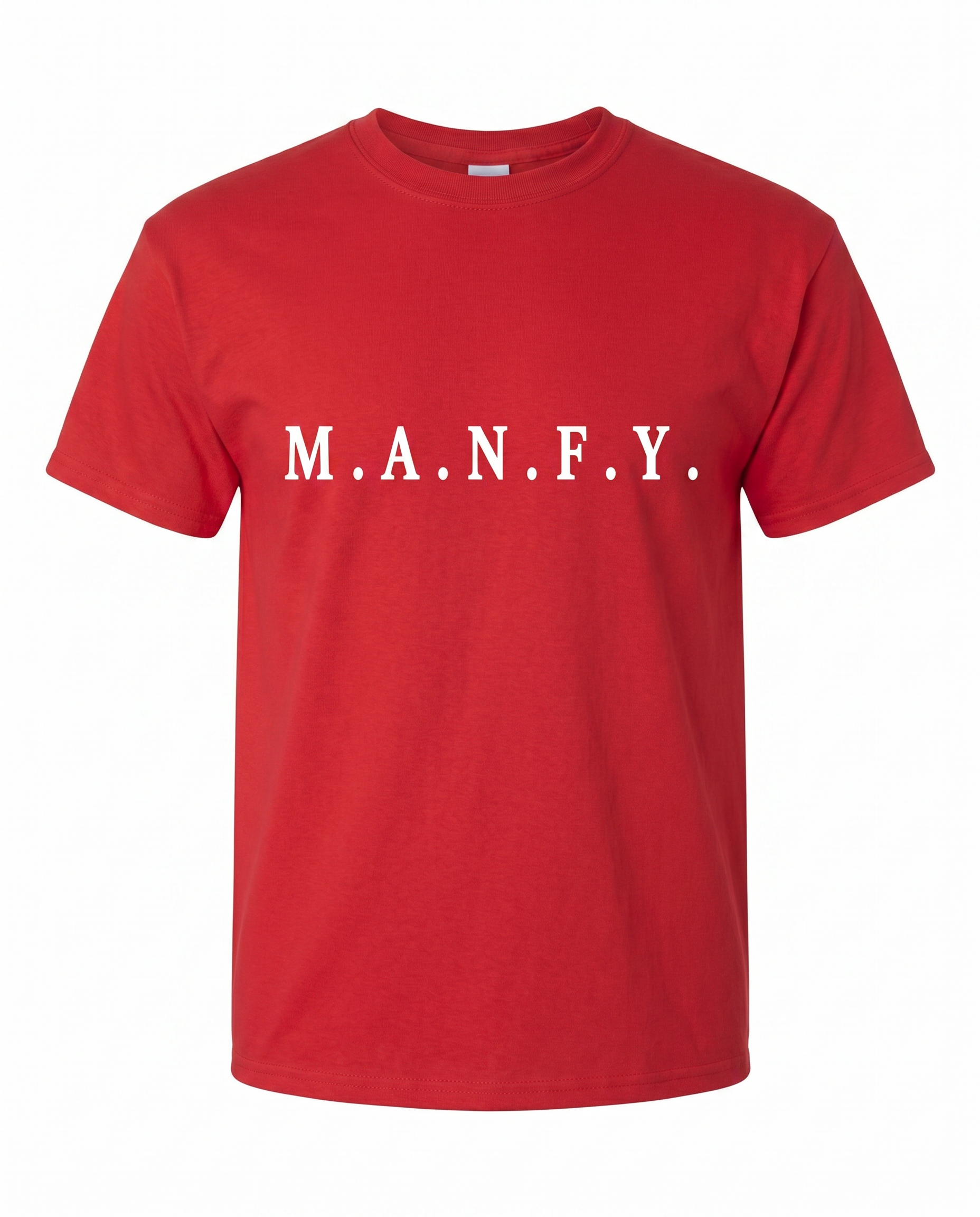 Red M.A.N.F.Y. premium short sleeve tee with white logo lettering