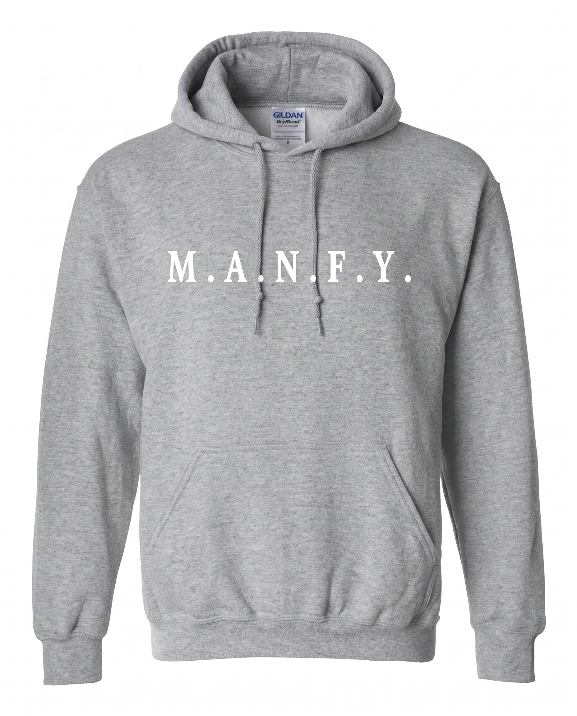 Gray M.A.N.F.Y. embroidered premium pullover hoodie front view